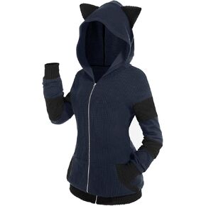 ROSE GAL Rosegal Women Plus Size Cat Ear Ribbed Colorblock Hooded Blouson Jacket Animal Ear Two Tone Cute Hoodie in Kuwait