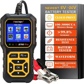 BT60 Pro Acclope Car Battery Tester with Cloud Printing 100-3000 CCA 6V 12V 24V AGM Lithium Gel Battery Checker Automotive Alternator Digital Analyzer Charging Cranking System Vehicles Truck Home-use in Saudi Arabia