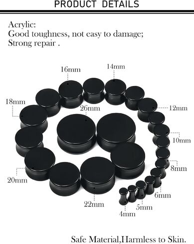 6G-26mm Acrylic Plastic Ear Gauges Tunnels Stretching Kit Double Flared Plugs Tunnels Expanders Stretcher Saddle Gauges Earrings for Men Women Black White Clear in Saudi Arabia