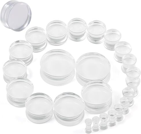 6G-26mm Acrylic Plastic Ear Gauges Tunnels Stretching Kit Double Flared Plugs Tunnels Expanders Stretcher Saddle Gauges Earrings for Men Women Black White Clear in Saudi Arabia