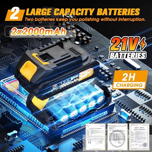 Cordless Car Buffer Polisher kit [2X 2000mAh 21V Batteries & 18 PCS Attachments] 6-Speed Orbital Design, LED Display, 6 Inch Lightweight Detailing Tool for Waxing, Polishing & Scratch Removal in Saudi Arabia