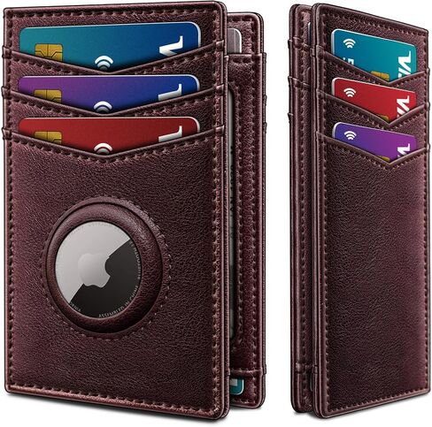 Airtag Slim Leather Wallet for Men - 12-Card Capacity, Magnetic Closure, Money Clip & Simplified Bill Compartment, RFID Blocking (4.3" x 3.0") | Gift Boxed in Saudi Arabia