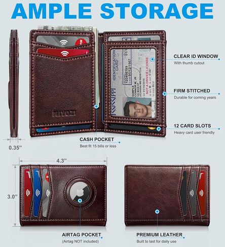Airtag Slim Leather Wallet for Men - 12-Card Capacity, Magnetic Closure, Money Clip & Simplified Bill Compartment, RFID Blocking (4.3" x 3.0") | Gift Boxed in Saudi Arabia