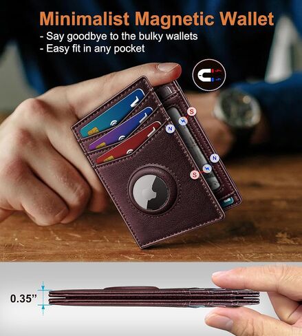 Airtag Slim Leather Wallet for Men - 12-Card Capacity, Magnetic Closure, Money Clip & Simplified Bill Compartment, RFID Blocking (4.3" x 3.0") | Gift Boxed in Saudi Arabia