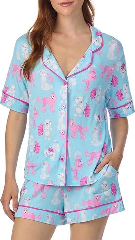 Room Service Womens Pajama Sets, Short Sleeve Stretch Rayon Button Down Top with Shorts 2 Piece Lounge Sets for Women in Saudi Arabia