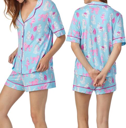 Room Service Womens Pajama Sets, Short Sleeve Stretch Rayon Button Down Top with Shorts 2 Piece Lounge Sets for Women in Saudi Arabia