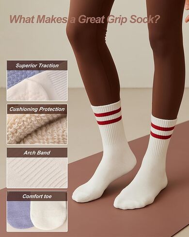 3/4 Pairs Cushioned Pilates Socks for Women, Non Slip Elegant Grip Socks with Silicone,Ideal for Yoga,Hospital & Home in Saudi Arabia
