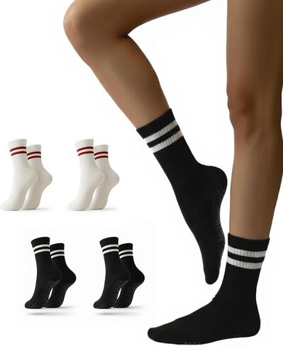 3/4 Pairs Cushioned Pilates Socks for Women, Non Slip Elegant Grip Socks with Silicone,Ideal for Yoga,Hospital & Home in Saudi Arabia