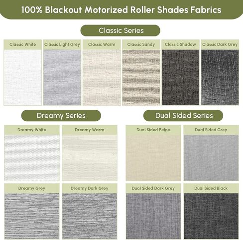 FineTell Motorized Blinds with Remote, 100% Blackout Roller Shades Compatible with Alexa,Apple Homekit,Google Home APP and Voice Control, Customized Electric Blinds (100% Blackout - Fabric Samples) in Saudi Arabia