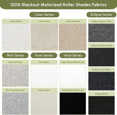 FineTell Motorized Blinds with Remote, 100% Blackout Roller Shades Compatible with Alexa,Apple Homekit,Google Home APP and Voice Control, Customized Electric Blinds (100% Blackout - Fabric Samples) in Saudi Arabia
