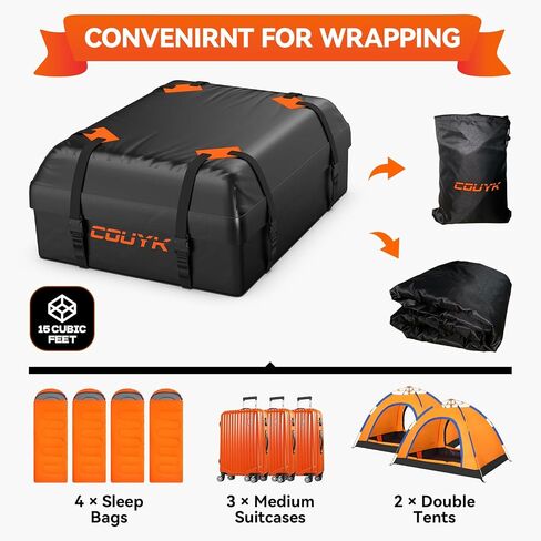 Car Roof Bag Rooftop Cargo Carrier Bag Waterproof 15 Cubic feet,Roof Rack for car Includes Anti-Slip Mat, 4 Door Hooks, Waterproof Zipper Buckle for All Cars with/Without Rack in Saudi Arabia