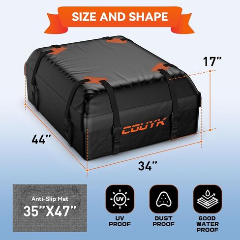 Car Roof Bag Rooftop Cargo Carrier Bag Waterproof 15 Cubic feet,Roof Rack for car Includes Anti-Slip Mat, 4 Door Hooks, Waterproof Zipper Buckle for All Cars with/Without Rack in Saudi Arabia