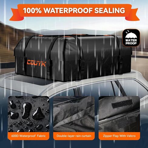 Car Roof Bag Rooftop Cargo Carrier Bag Waterproof 15 Cubic feet,Roof Rack for car Includes Anti-Slip Mat, 4 Door Hooks, Waterproof Zipper Buckle for All Cars with/Without Rack in Saudi Arabia