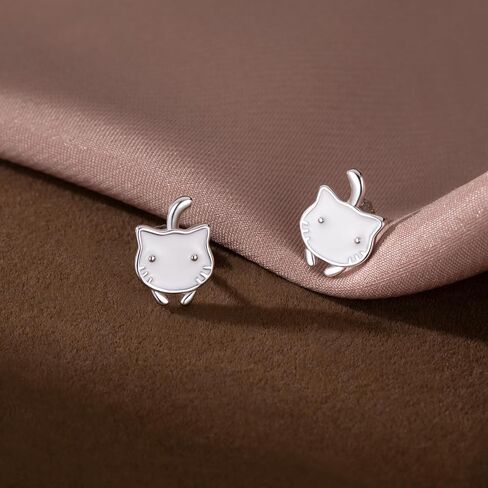 SLUYNZ 925 Sterling Silver Cute Cat Studs Earrings for Women Teens White Cat Earrings Studs Cat Gift for Cat Lovers in Saudi Arabia