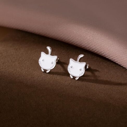 SLUYNZ 925 Sterling Silver Cute Cat Studs Earrings for Women Teens White Cat Earrings Studs Cat Gift for Cat Lovers in Saudi Arabia