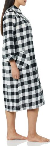 AmeriMark Women's Flannel Calf Length Snap Front Duster House Coat – Plush Bath Robe – Loose Plaid Bathrobe ¾ Sleeves in Saudi Arabia