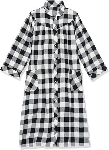 AmeriMark Women's Flannel Calf Length Snap Front Duster House Coat – Plush Bath Robe – Loose Plaid Bathrobe ¾ Sleeves in Saudi Arabia