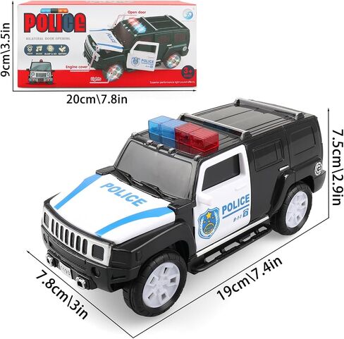 Police Car Toy with Lights and Siren Sounds for Boys Kids, Friction Powered 1:20 Diecast Plastic Pursuit Rescue Vehicle Car for Toddlers Ages 3 4 5 6 7 8 Birthday Gifts in Kuwait