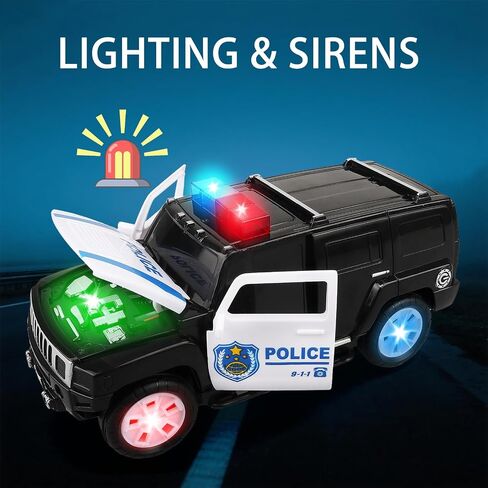 Police Car Toy with Lights and Siren Sounds for Boys Kids, Friction Powered 1:20 Diecast Plastic Pursuit Rescue Vehicle Car for Toddlers Ages 3 4 5 6 7 8 Birthday Gifts in Kuwait
