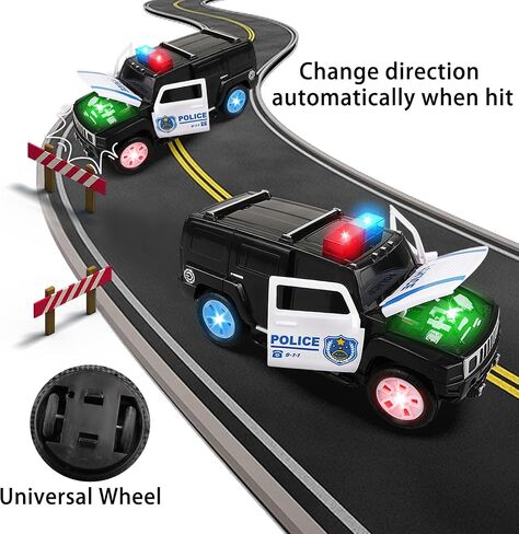 Police Car Toy with Lights and Siren Sounds for Boys Kids, Friction Powered 1:20 Diecast Plastic Pursuit Rescue Vehicle Car for Toddlers Ages 3 4 5 6 7 8 Birthday Gifts in Kuwait