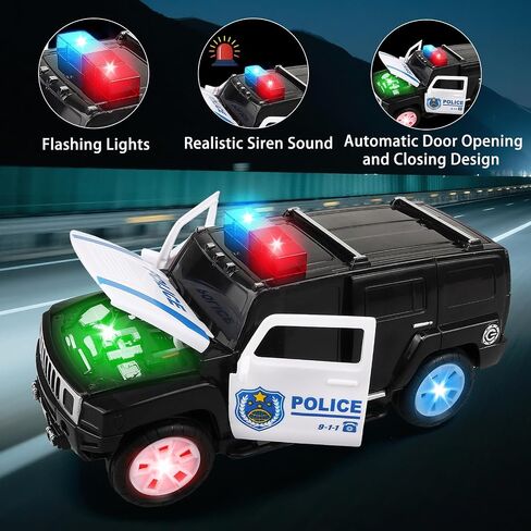Police Car Toy with Lights and Siren Sounds for Boys Kids, Friction Powered 1:20 Diecast Plastic Pursuit Rescue Vehicle Car for Toddlers Ages 3 4 5 6 7 8 Birthday Gifts in Kuwait