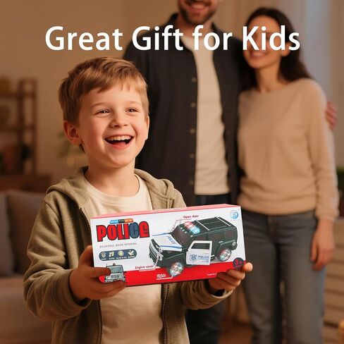 Police Car Toy with Lights and Siren Sounds for Boys Kids, Friction Powered 1:20 Diecast Plastic Pursuit Rescue Vehicle Car for Toddlers Ages 3 4 5 6 7 8 Birthday Gifts in Kuwait