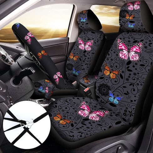 Tallew Butterfly Seat Covers Full Set for Women Butterfly Universal Car Accessories Rubber Steering Wheel Cover License Plate Frame Mirror Covers 26 Pcs Fit SUV Auto(Purple Style) in Saudi Arabia
