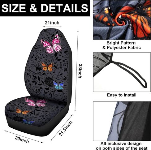 Tallew Butterfly Seat Covers Full Set for Women Butterfly Universal Car Accessories Rubber Steering Wheel Cover License Plate Frame Mirror Covers 26 Pcs Fit SUV Auto(Purple Style) in Saudi Arabia