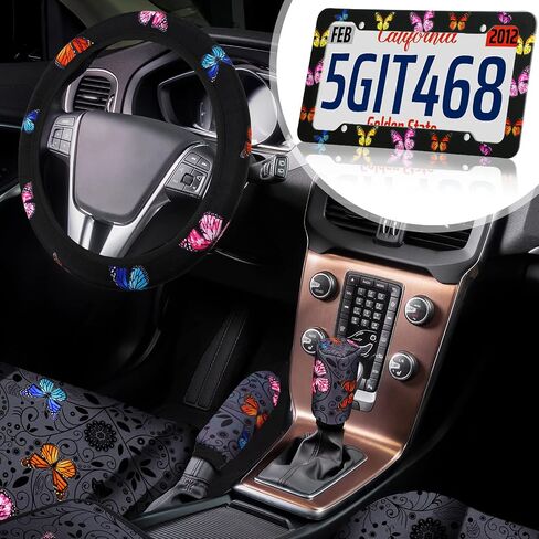 Tallew Butterfly Seat Covers Full Set for Women Butterfly Universal Car Accessories Rubber Steering Wheel Cover License Plate Frame Mirror Covers 26 Pcs Fit SUV Auto(Purple Style) in Saudi Arabia
