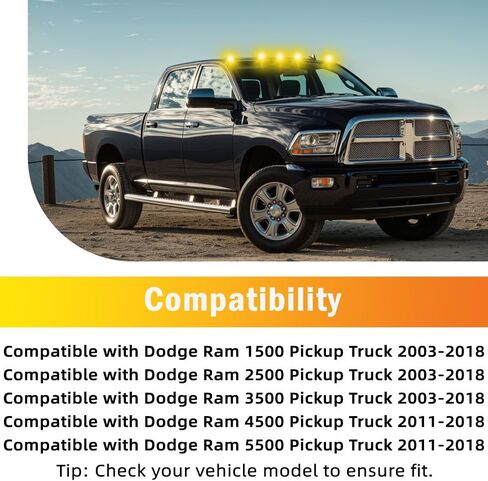 مصابيح سقف LED لشاحنات الكابينة مصباح مصباح مصباح ، متوافق مع Dodge RAM 1500/2500/3500 Pickup Truck 2003-2018 ، 4500/5500 2011-2018 ، أضواء القيادة الليلية ، عدسة الدخان ، 5 مساءً (العنبر) in Kuwait