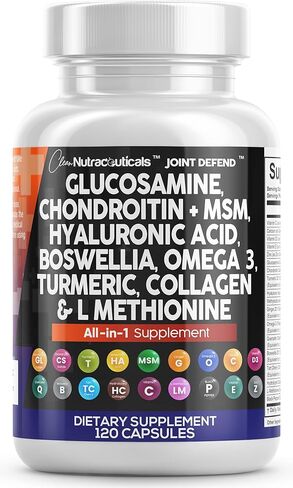 Clean Nutraceuticals Glucosamine Chondroitin MSM 1500mg with Turmeric Curcumin, Collagen, Hyaluronic Acid, Omega 3 – Joint Health Supplement for Men & Women – Joint Complex – 120 Count in Saudi Arabia