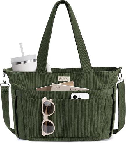 Corduroy Tote Bag for Women, 17 Pockets Lightweight Crossbody Bible Teacher Nurse Shoulder Bag for Daily School Travel Gym in Kuwait