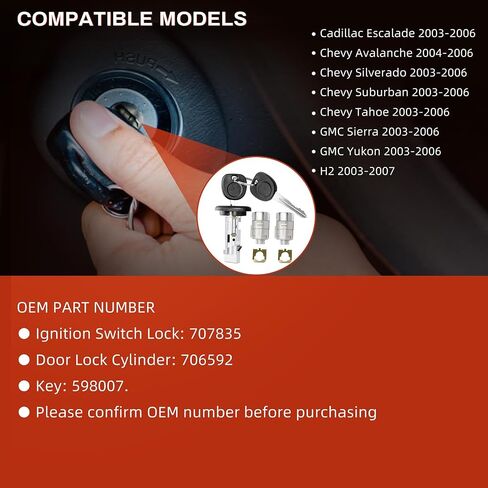 Ignition Switch & Door Lock Cylinder Kit with Keys Compatible with Ford E-150 E-250 E-350 F-150 F-250 F-350 Econoline Replacement LC6177, DL5885x2, 597638 No Chip in Saudi Arabia