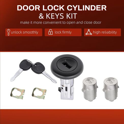 Ignition Switch & Door Lock Cylinder Kit with Keys Compatible with Ford E-150 E-250 E-350 F-150 F-250 F-350 Econoline Replacement LC6177, DL5885x2, 597638 No Chip in Saudi Arabia
