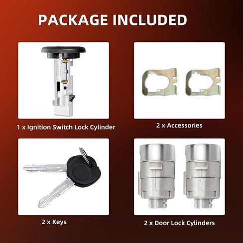 Ignition Switch & Door Lock Cylinder Kit with Keys Compatible with Ford E-150 E-250 E-350 F-150 F-250 F-350 Econoline Replacement LC6177, DL5885x2, 597638 No Chip in Saudi Arabia