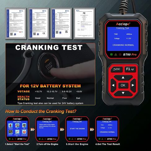 BT60 Pro Acclope Car Battery Tester مع الطباعة السحابية 100-3000 CCA 6V 12V 24V AGM Lithium Gel Battery Checker Automotive Adalyder Digital Analyzer Operging System Oper Truck-Use-Use-Use. in Kuwait
