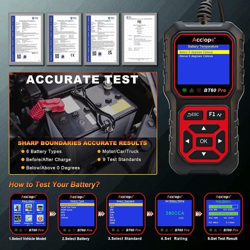 BT60 Pro Acclope Car Battery Tester مع الطباعة السحابية 100-3000 CCA 6V 12V 24V AGM Lithium Gel Battery Checker Automotive Adalyder Digital Analyzer Operging System Oper Truck-Use-Use-Use. in Kuwait