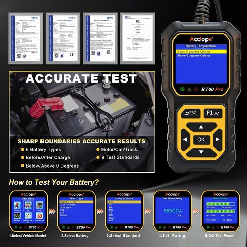 BT60 Pro Acclope Car Battery Tester مع الطباعة السحابية 100-3000 CCA 6V 12V 24V AGM Lithium Gel Battery Checker Automotive Adalyder Digital Analyzer Operging System Oper Truck-Use-Use-Use. in Saudi Arabia