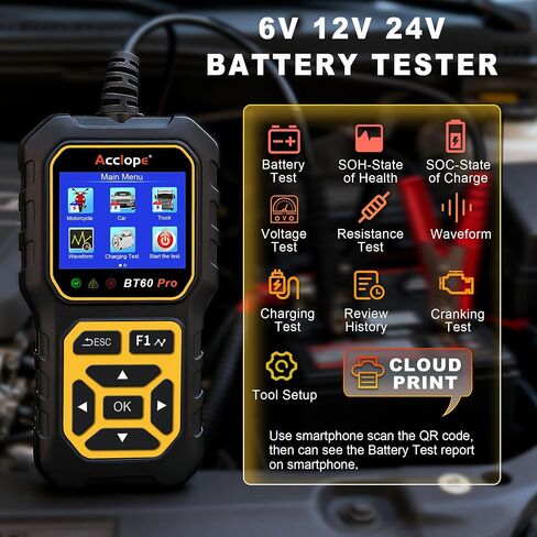 BT60 Pro Acclope Car Battery Tester مع الطباعة السحابية 100-3000 CCA 6V 12V 24V AGM Lithium Gel Battery Checker Automotive Adalyder Digital Analyzer Operging System Oper Truck-Use-Use-Use. in Saudi Arabia