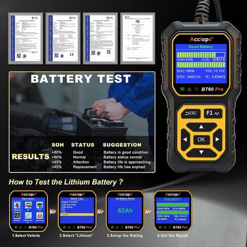 BT60 Pro Acclope Car Battery Tester مع الطباعة السحابية 100-3000 CCA 6V 12V 24V AGM Lithium Gel Battery Checker Automotive Adalyder Digital Analyzer Operging System Oper Truck-Use-Use-Use. in Saudi Arabia