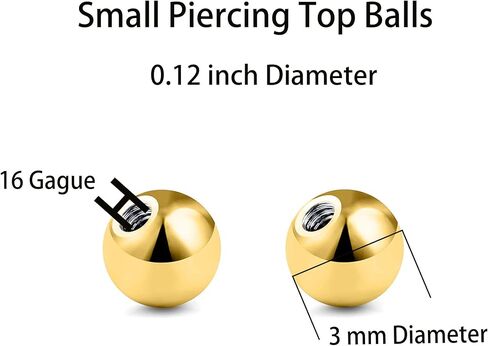 استبدال الذهب كرات ثقب 16G 3MM متوافقة مع الحاجز المربوطة خارجيا ، الأذن ، بيرات لابريت وأداة جرب الكرة الثقب ، 12 قطعة in Saudi Arabia