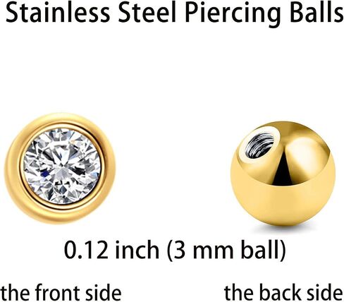 استبدال الذهب كرات ثقب 16G 3MM متوافقة مع الحاجز المربوطة خارجيا ، الأذن ، بيرات لابريت وأداة جرب الكرة الثقب ، 12 قطعة in Saudi Arabia