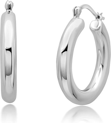 925 Sterling Silver Chunky Hoop أقراط للنساء | Hypoallergenic Hollow Round Round Sterling Silver Hoop أقراط | الأطواق ذات الأطواق الفضية السميكة ذات الوزن الخفيف بواسطة Max + Stone in Kuwait