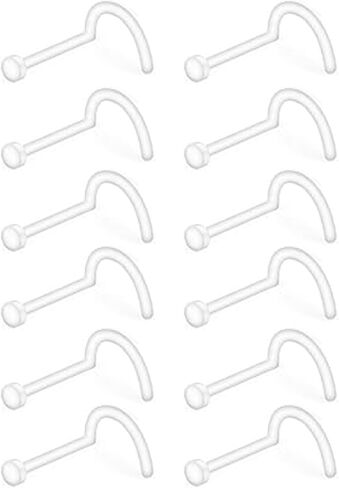 Clear Nose Stud for Work Women and Men Set - 12Pcs 18G 20G Bioflex Plastic L Shape Nose Rings Body Clear Piercing Retainer Flat Top Size 2mm for Sports Surgery Earring Lip Nose New Perforation in Kuwait
