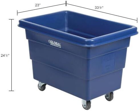 Global Industrial 6 Bushel Plastic Bulk Box Truck, Direct Mount Base, 500 lbs. Capacity, 3" Non-Maring Rubber Casters, Blue, 33-2/5"L x 23" W x 24-1/2"H in Saudi Arabia