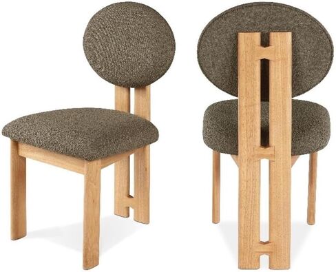 مجموعة Meridian Furniture Napa Collection كرسي طعام منجد حديث لمنتصف القرن مع نسيج بوكل غني، إطار خشبي صلب، تصميم معاصر، مجموعة من 2، 17.5 بوصة عرض × 21 بوصة عمق × 32 بوصة ارتفاع، كريمي in Kuwait