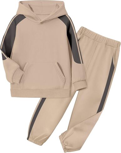 ملابس الأولاد هوديي الأطفال ملابس الأولاد مجموعات ألوان شريط التعرق 2pcs ملابس طويلة الأكمام مع الجيب 6-12y in Kuwait