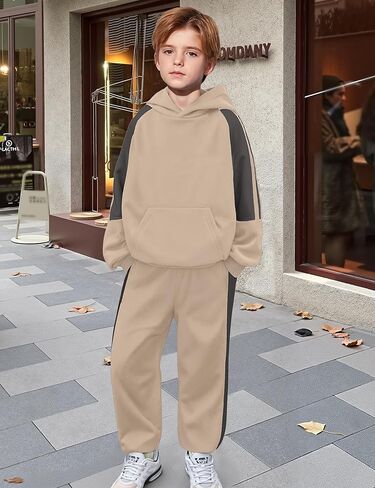 ملابس الأولاد هوديي الأطفال ملابس الأولاد مجموعات ألوان شريط التعرق 2pcs ملابس طويلة الأكمام مع الجيب 6-12y in Kuwait