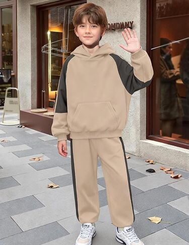 ملابس الأولاد هوديي الأطفال ملابس الأولاد مجموعات ألوان شريط التعرق 2pcs ملابس طويلة الأكمام مع الجيب 6-12y in Kuwait