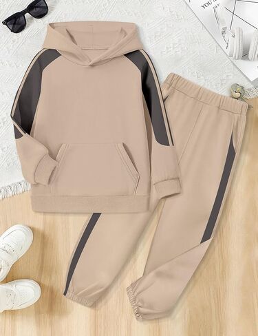 ملابس الأولاد هوديي الأطفال ملابس الأولاد مجموعات ألوان شريط التعرق 2pcs ملابس طويلة الأكمام مع الجيب 6-12y in Kuwait